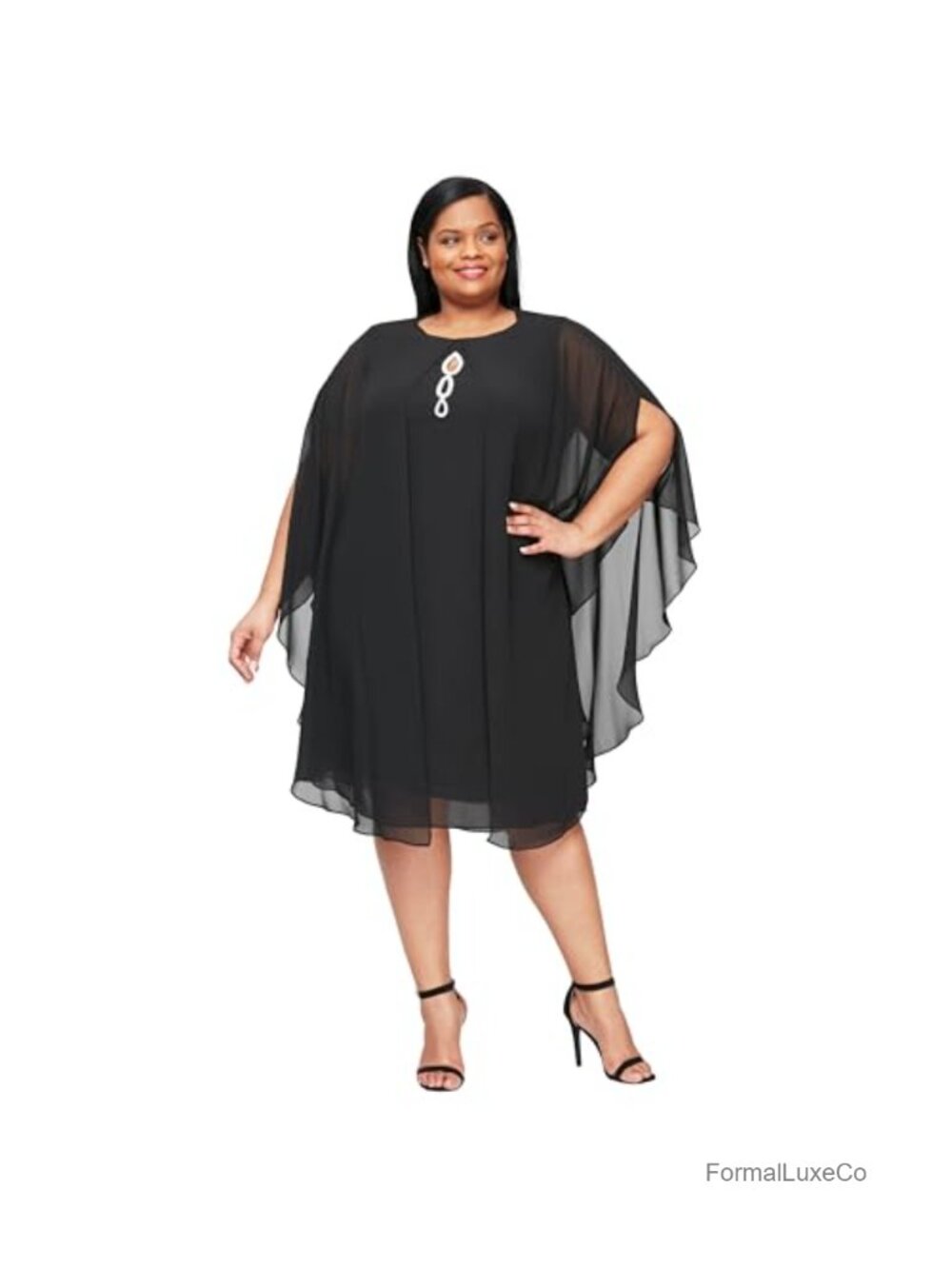 Plus Size Rhinestone Beaded Sleeveless Capelet Dress 2-Piece